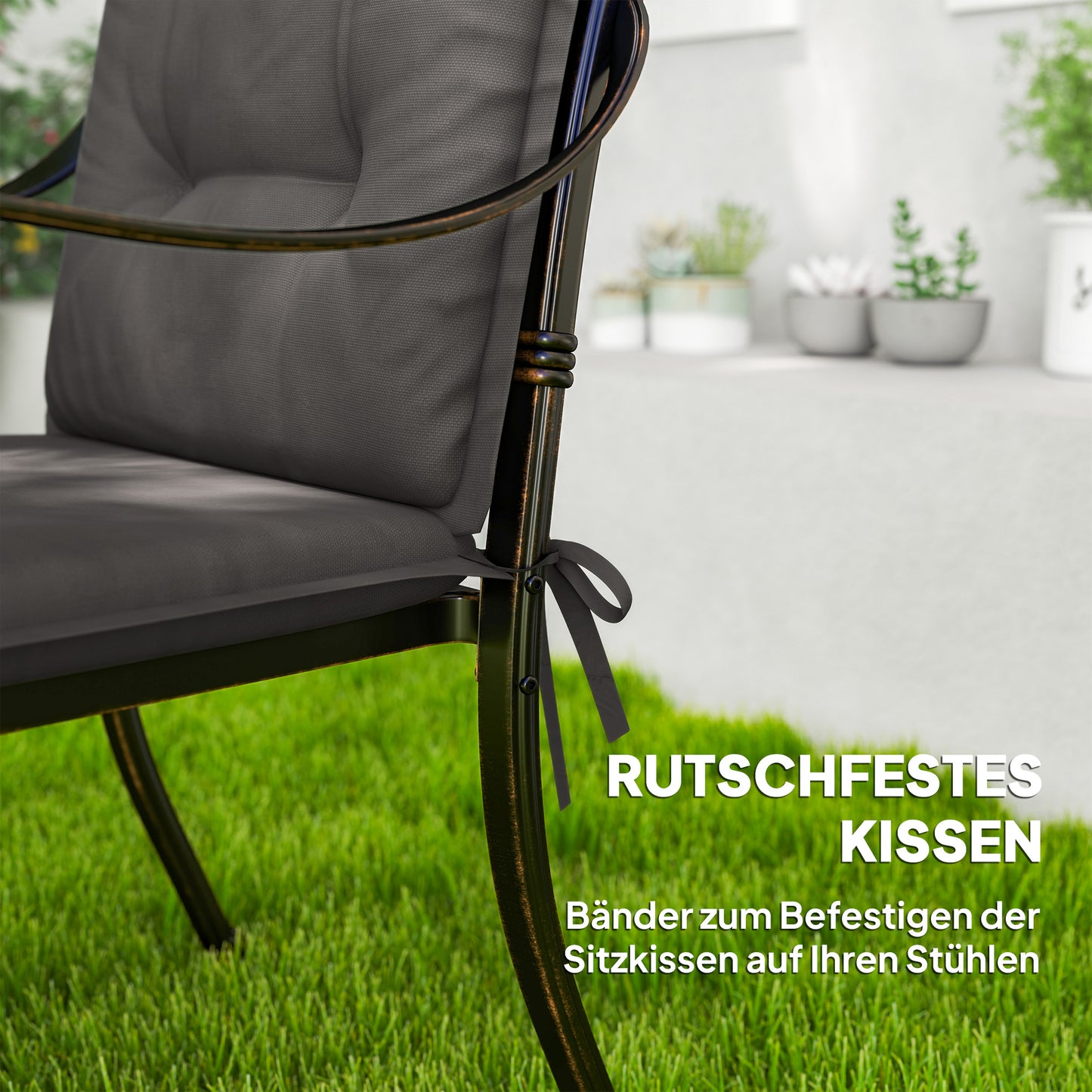 Outsunny 4er Set Sitzkissen 108 x 50 x 5 cm Stuhlkissen mit Bändern, Outdoor Indoor Sitzauflage Dunkelgrau