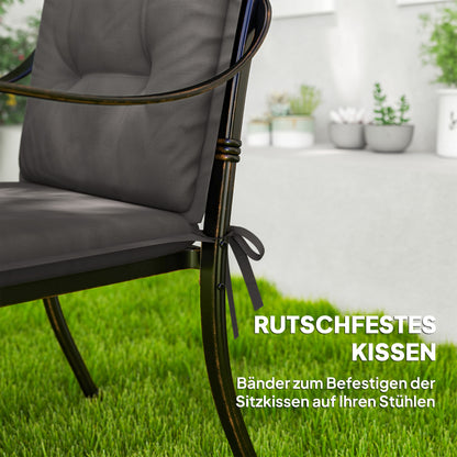 Outsunny 4er Set Sitzkissen 108 x 50 x 5 cm Stuhlkissen mit Bändern, Outdoor Indoor Sitzauflage Dunkelgrau