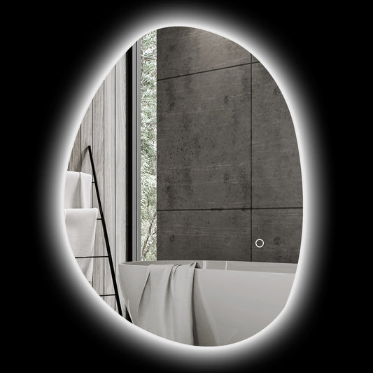 HOMCOM 70 x 50 cm Asymmetrischer Badspiegel mit LED-Licht, Smart Touch Schalter, Anti-Beschlag-Funktion, Silber