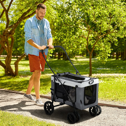 PawHut Hundbuggy Haustierbuggy bis 10kg klappbar abnehmbarer Korb 81 x 58 x 97,5 cm Schwarz + Grau + Weiß