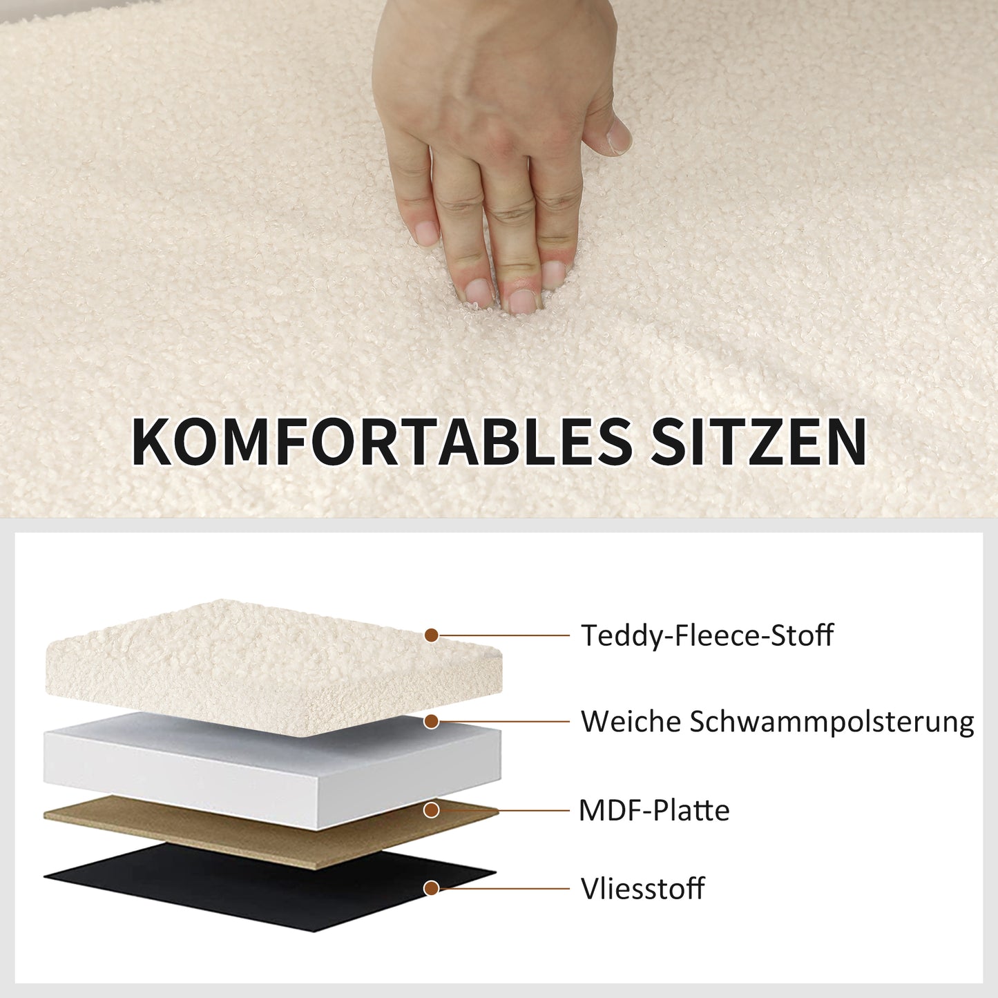 HOMCOM Aufbewahrungshocker, Polsterbank mit Stauraum und Deckel für Wohnzimmer, Schlafzimmer, Flur, Cremeweiß