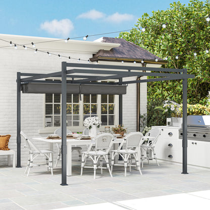 Outsunny Pergola Pavillon ca. 3,5x3m Aluminium Stabil winterfest Sonnenschutz mit verstellbares Schiebedach Grau