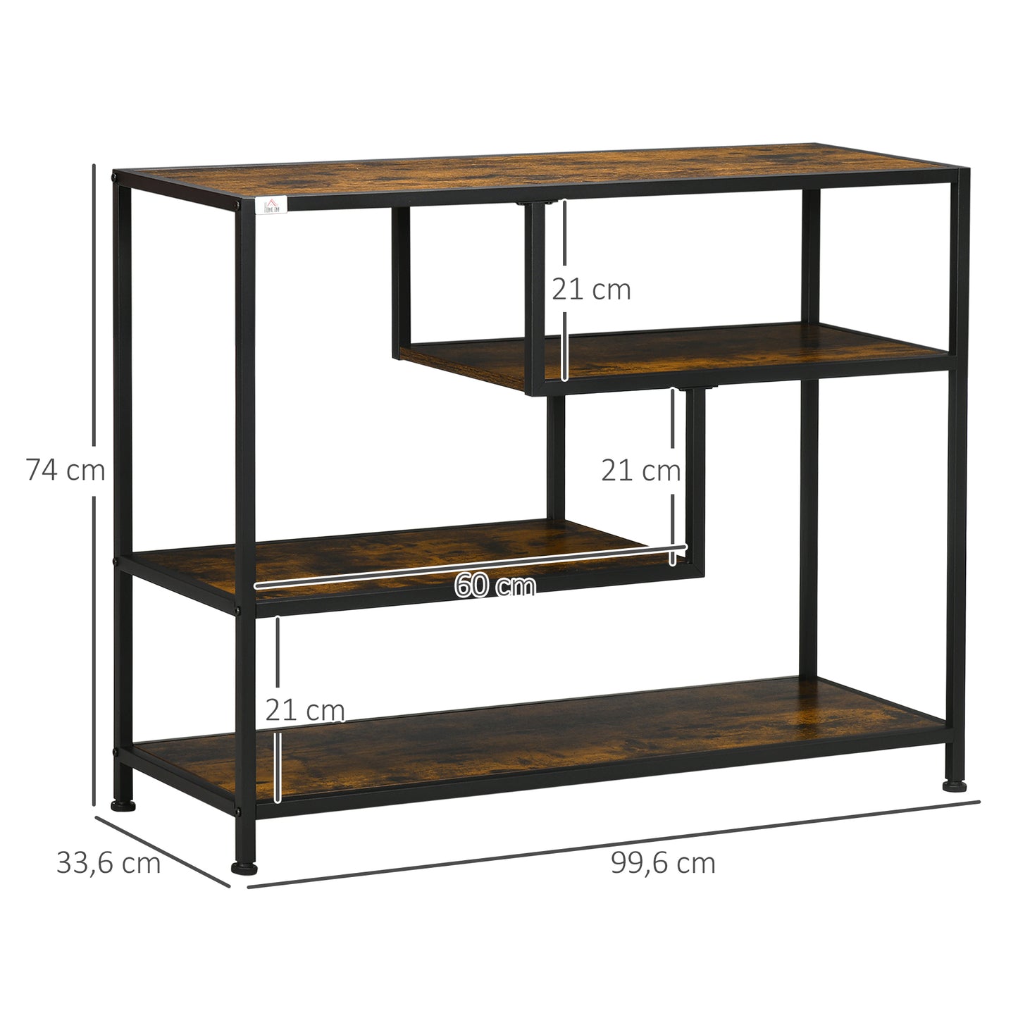 HOMCOM Regal, Konsolentisch, Industrial Design, 4 Böden, Stahlrahmen, 99,6 x 33,6 x 74 cm