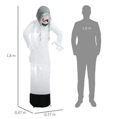 Outsunny Halloweendeko, Geisterhexe mit roten Augen, aufblasbar, LEDs, Outdoor-tauglich, 180 cm, Weiß