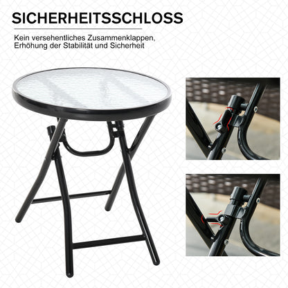 Outsunny Gartentisch Beistelltisch Bistrotisch mit Glasplatte rund klappbar Metall Ø45 schwarz