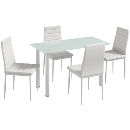 HOMCOM 5-tlg. Essgruppe Sitzgruppe Esstisch mit 4 Stühlen, modernes Design, Glastisch, Weiß