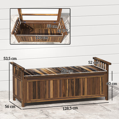 Outsunny 2-Sitzer Gartenbank Holz, wetterfest Sitzbank, Gartenmöbel mit Stauraum Armlehnen 128,5 x 56 x 53,5cm, Verkohlt