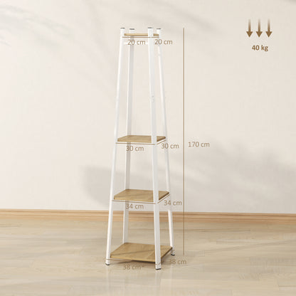 HOMCOM Kleiderständer, Trapez-Design, dreistufig, 8 Doppelhaken, Stahll, Weiß+Eiche