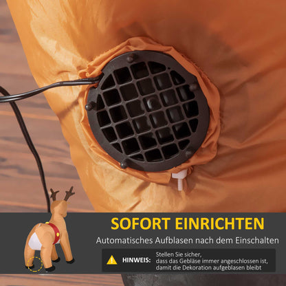 HOMCOM Aufblasbares Rentier، 1,8 m، LED-Lichter، Zubehör، automatisches Aufblasen، Gelb