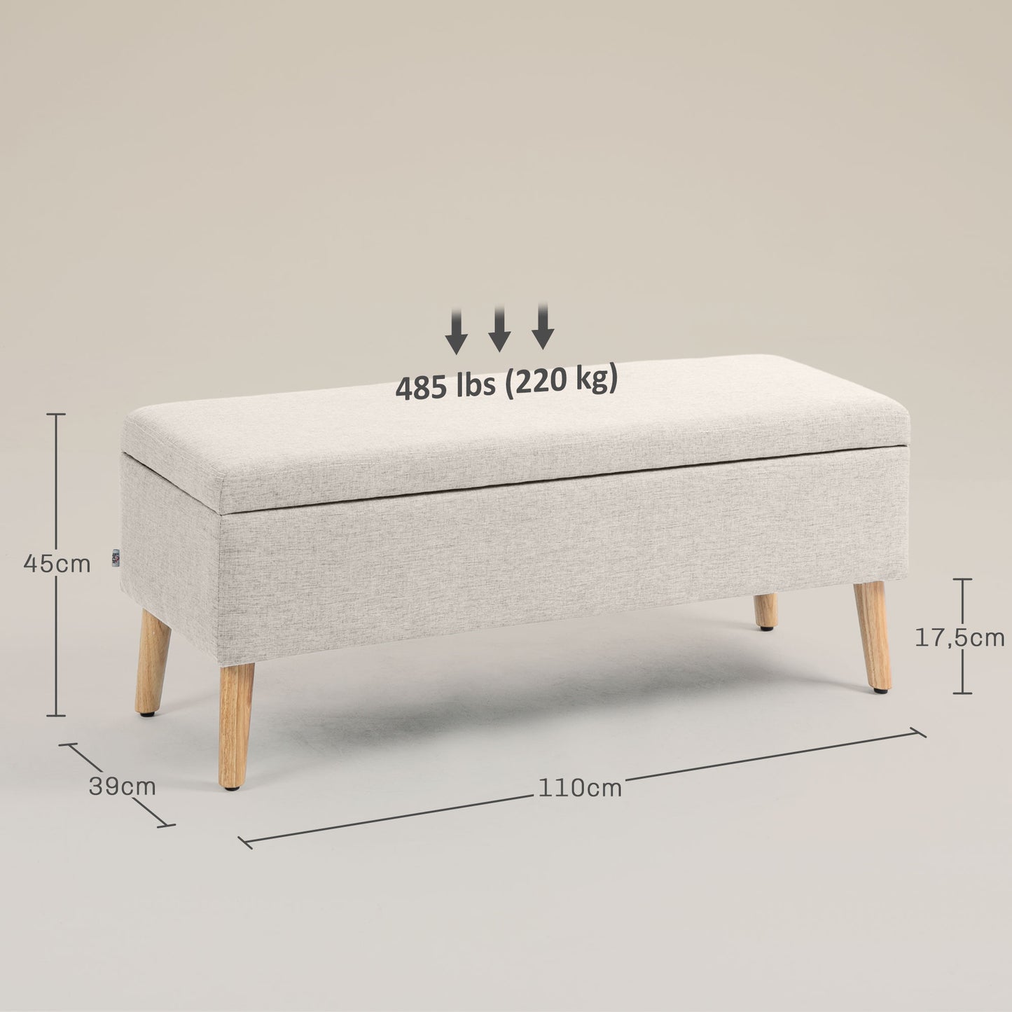 HOMCOM Sitzbank mit Stauraum, bis 220 kg, Leinenoptik, 110x39x45cm, Beige
