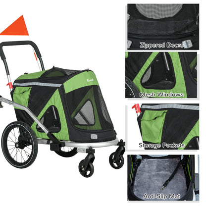 PawHut 2-in-1 Hundebuggy Hundejogger Fahrradanhänger bis 20kg 2 Reflektoren 1 Sicherheitsleine 150 x 68 x 95 cm Grün