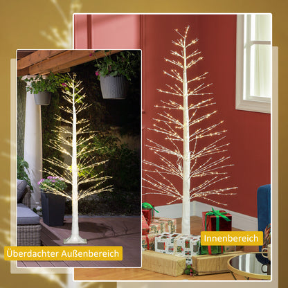 HOMCOM Kunsttanne mit LED-Beleuchtung, 180 cm hoher Weihnachtsbaum, realistische Rinde, Weiß
