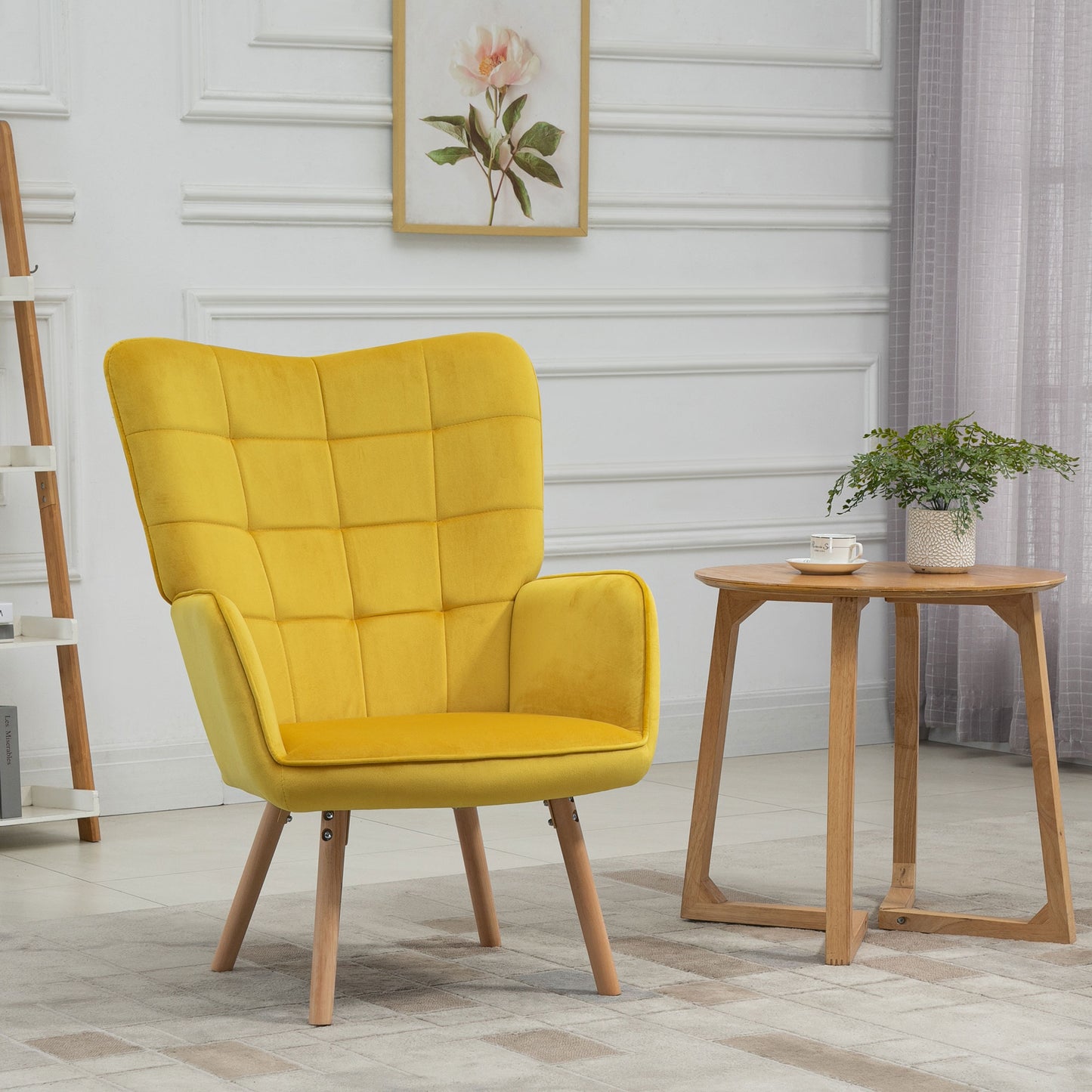 HOMCOM Wohnzimmerstuhl, Einzelsessel mit Rückenlehne, samtartiges Polyester, Schaumstoff, Buchenholz, 71 x 76 x 101 cm, Grau