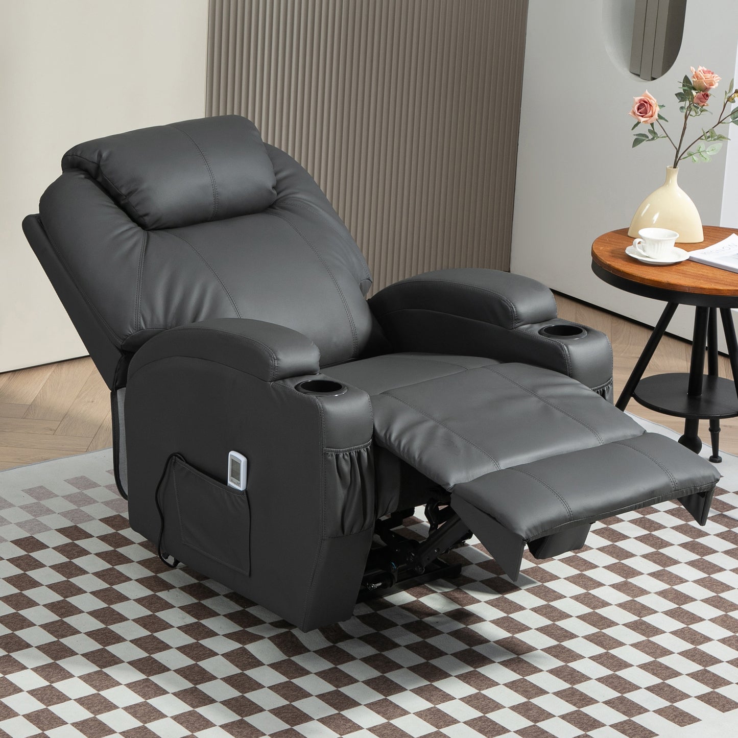 HOMCOM Massagesessel, elektrisch verstellbar, 8 Vibrationspunkte, Becherhalter, Kunstleder, Dunkelgrau