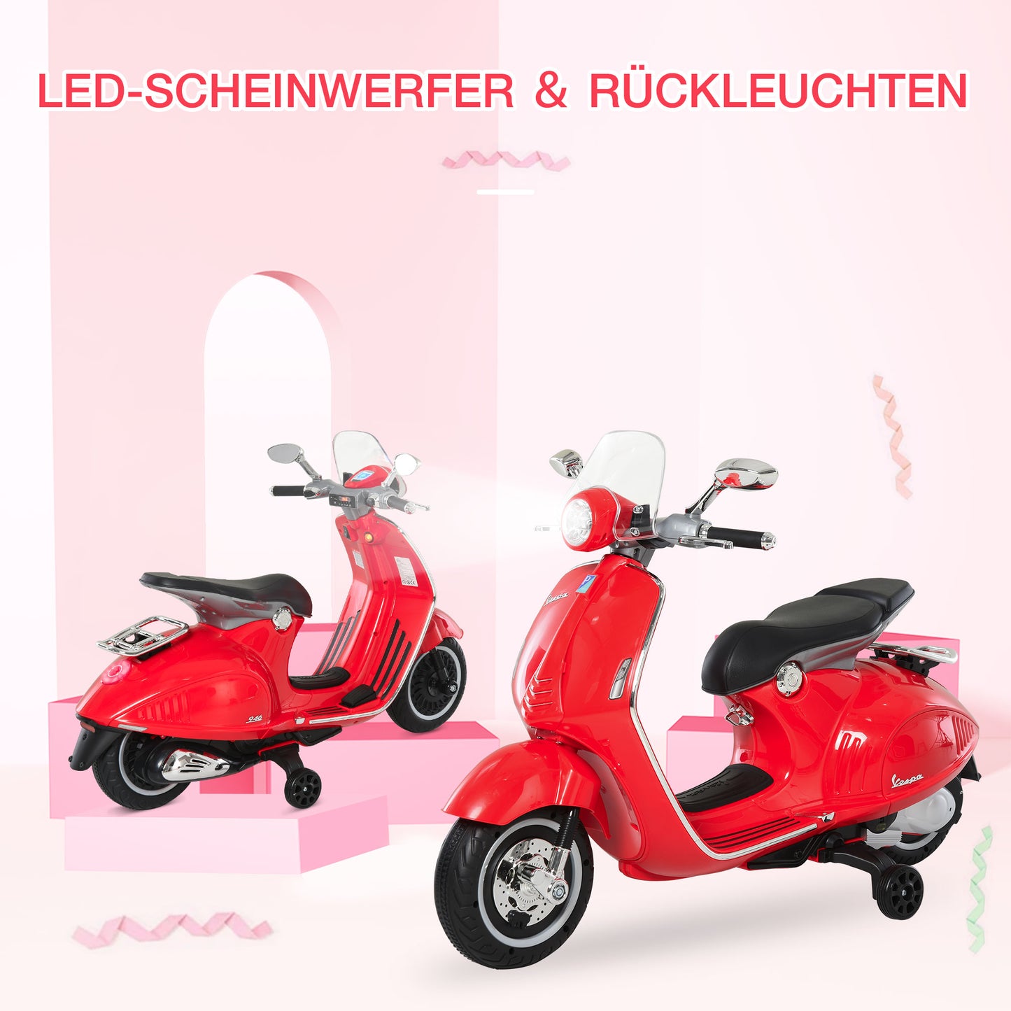 HOMCOM Elektro Kindermotorrad Elektromotorrad mit MP3, Musik, Scheinwerfer, Vor- und Rückwärtsgang, Kinder Elektro Motorrad für 3-6 Jahre Kinder, Rot