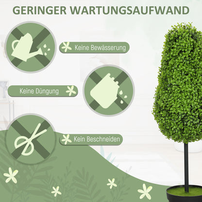 HOMCOM 2er Set Künstliche Buchsbaum 90cm Kunstpflanze in Tränenform, Plastik Künstliche Pflanzen im Topf Moderne Dekoration