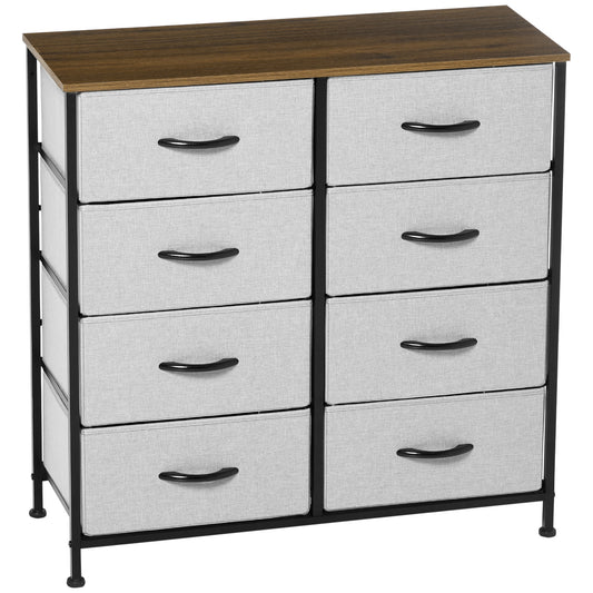 HOMCOM Kommode mit 8 Stoffschubladen, Metallrahmen, Ablage, 80x30x81,5 cm, Grau/Schwarz