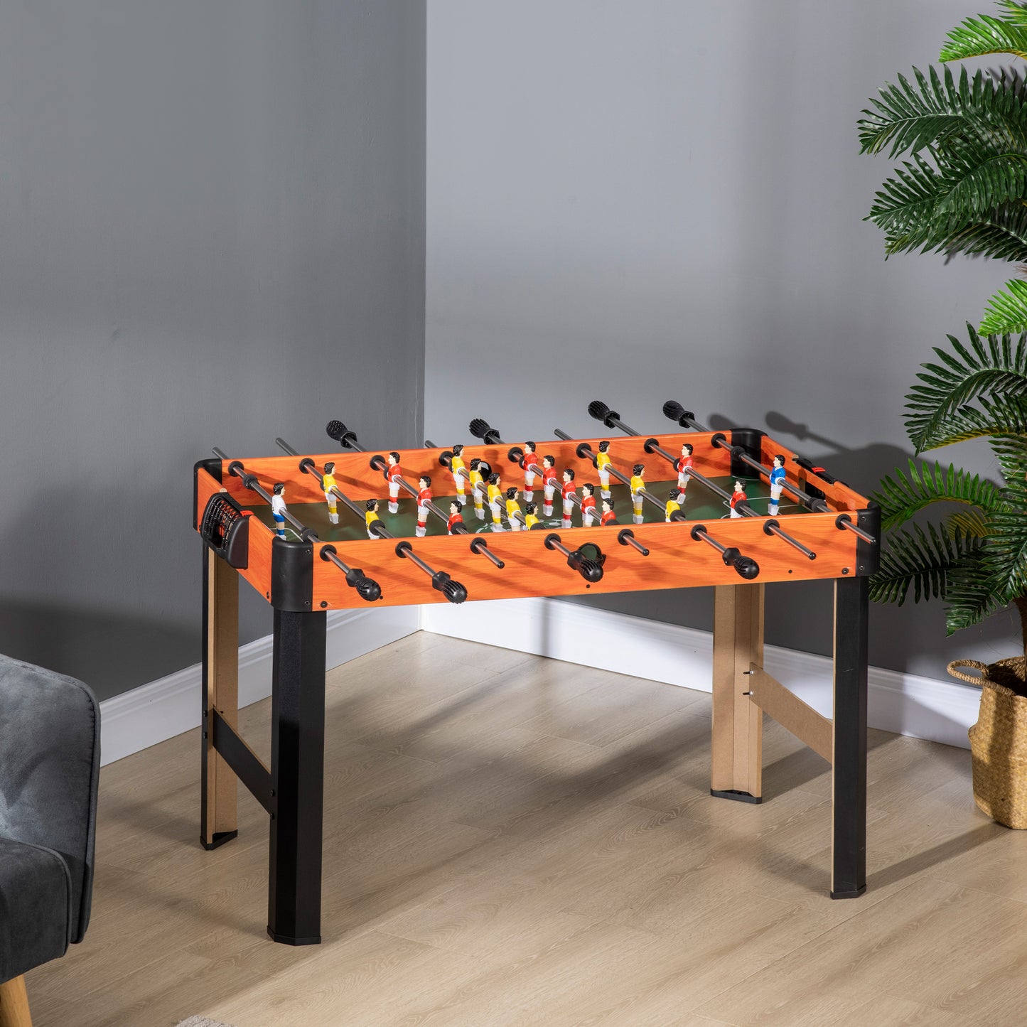 HOMCOM Tischkicker, Tischfußball-Set, 2 Bälle, rutschfeste Griffe, für Kinder und Erwachsene, Punkteanzeige, MDF, Metall, Bunt
