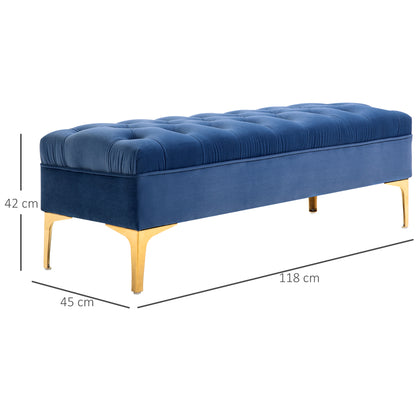 HOMCOM Sitzbank Bettbank Schuhbank mit erhöhten Beine Schlafzimmer Samt Blau