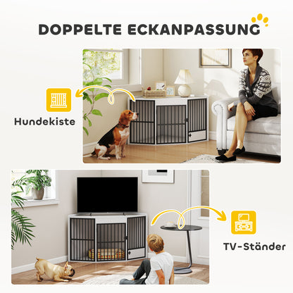 PawHut Hundebox, Aufenthaltsbox für kleine und mittelgroße Hunde, Haustierbox, Fütterungstür, MDF, Metall, Weiß