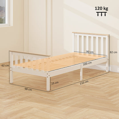 HOMCOM Einzelbettrahmen, Bettrahmen aus Holz, unterer Stauraum, Naturholz, Weiß