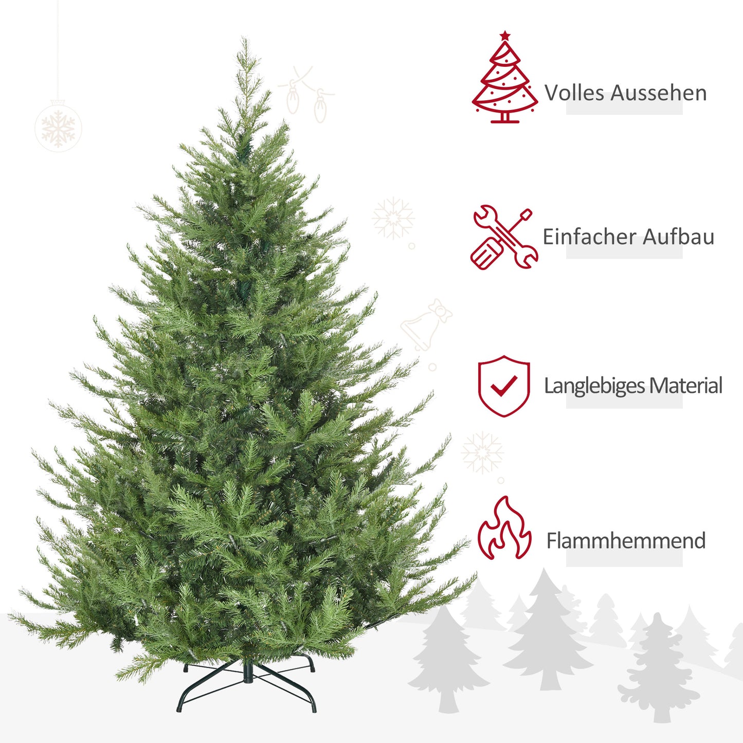 HOMCOM Weihnachtsbaum, Kunsttanne, realistisches Aussehen, schneller Aufbau, Kunststoff, Grün, 136 x 136 x 180cm