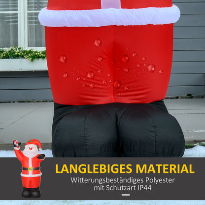 HOMCOM Aufblasbar Weihnachtsdeko, 2,4 m Weihnachtsmann mit LED-Beleuchtung, Zuckerstange
