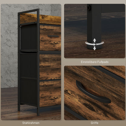 HOMCOM Kommode، خزانة جانبية، 4 Stoffschubladen، تصميم صناعي، 60x29x85 سم، Braun/Schwarz