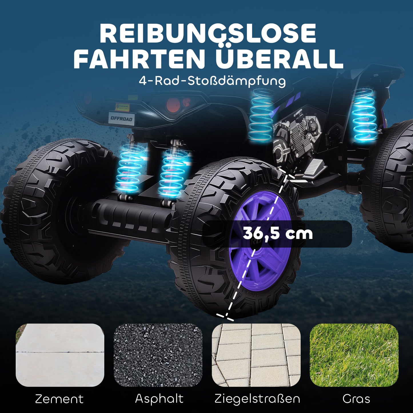 AIYAPLAY Kinder-Elektro-Quad, 24V Elektro-Fahrzeug mit 4 Rädern, Scheinwerfer, USB-Anschluss, MP3-Funktion, 6,5 km/h, 3-8 Jahre