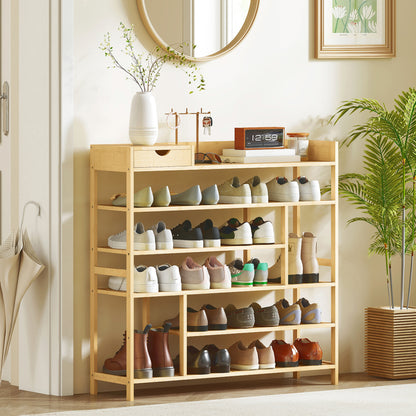 HOMCOM Schuhregal, Schuhständer mit 6 Ebenen, Schublade aus Bambus, für max. 18 بار شوهي، شوهابلاج فور إينغانغ، شلافزيمر، 101 × 30 × 100 سم، طبيعي