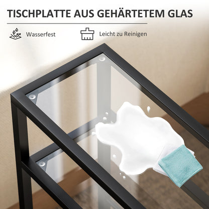 HOMCOM 3-stufiges Regal mit Glasplatten, 18 cm breit, Stahlrahmen, Querstangen, Schwarz
