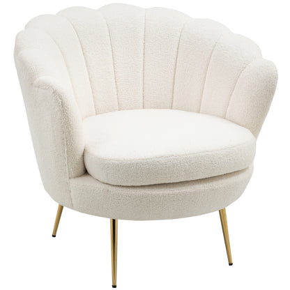 HOMCOM Polstersessel in Muschelform, Relaxsessel, Entspannungssessel, Metallbeine in Goldoptik, 79L x 77B x 77H cm, Weiß