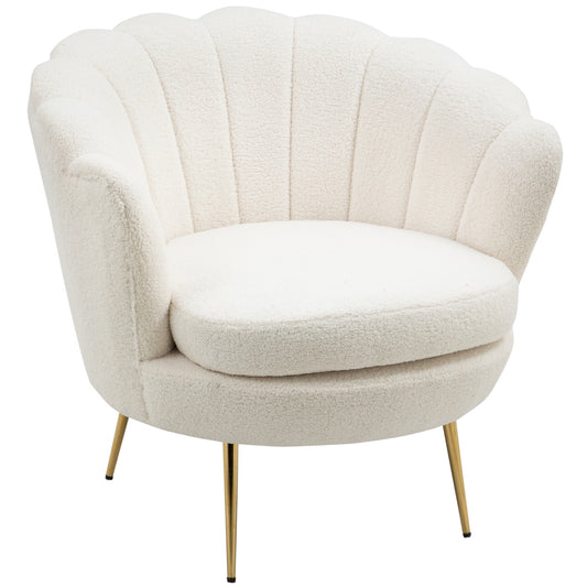 HOMCOM Polstersessel in Muschelform, Relaxsessel, Entspannungssessel, Metallbeine in Goldoptik, 79L x 77B x 77H cm, Weiß