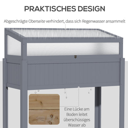 Outsunny Hochbeet Holz mit Frühbeet 2-in1 Gewächshaus Tomatenhaus Gemüsebeet Kräuterbeet Pflanzkasten für Garten Balkon und Terrasse Polycarbonat Grau 120 x 54 x 112/122 cm