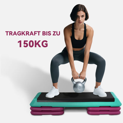 HOMCOM Steppbrett höhenverstellbar Fitness Stepper 3 Stufen (10/15/20 cm) Rutschfest Stepbench für Zuhause Fitnessstudio Büro Kunststoff Schwarz+Grün+Violett
