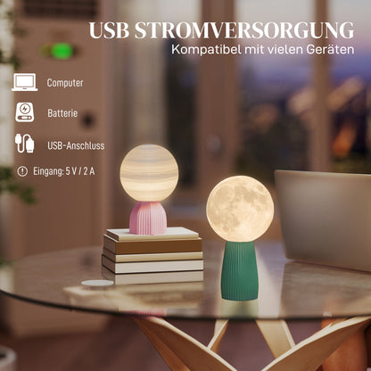HOMCOM Tischlampen-Set in Planeten-Optik, 3-farbig, USB, Kunststoff, Weiß