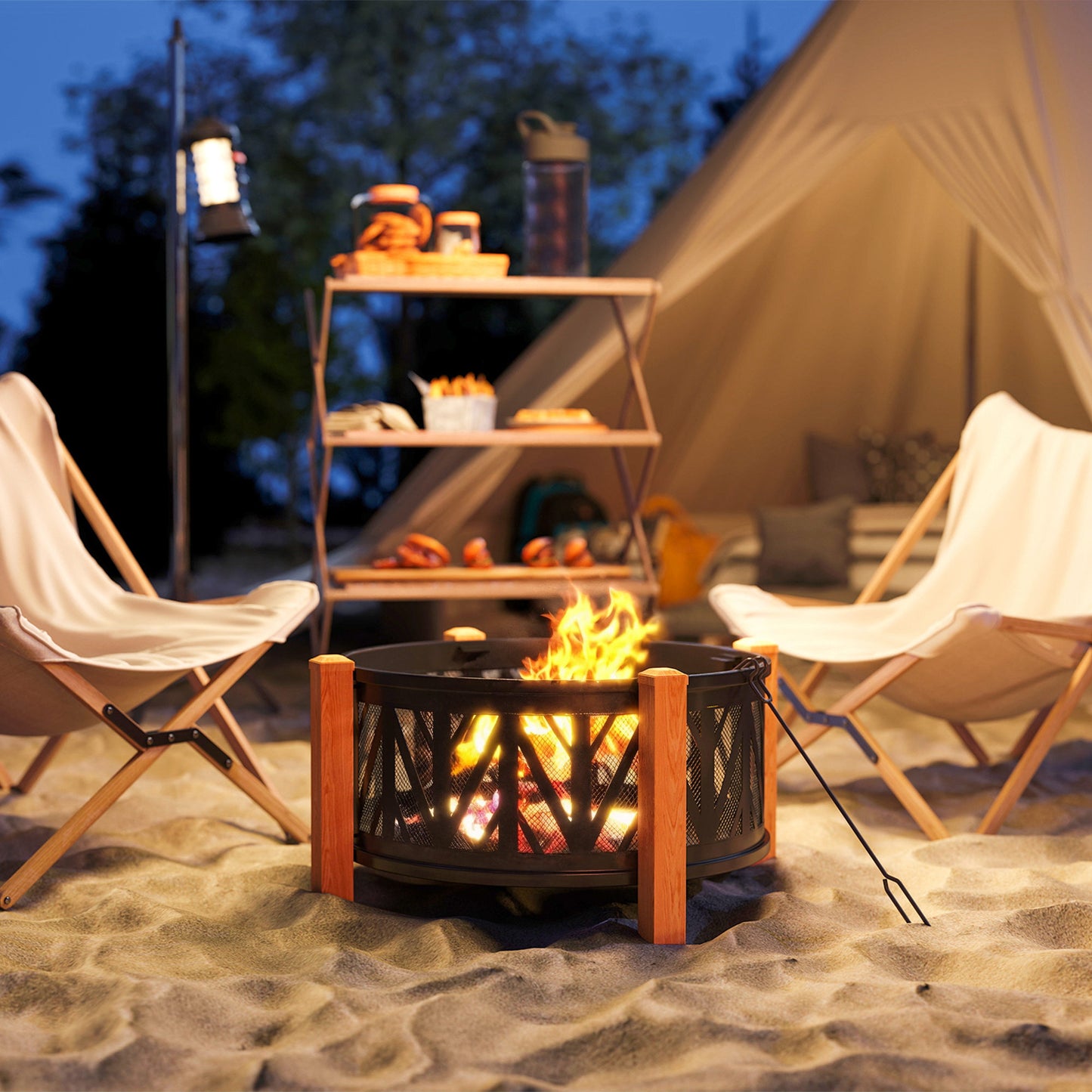 Outsunny 2-in-1 Feuerschale Ø75 x 58 cm Feuerstelle mit Funkenschutz Schürhaken Grillrost Schwarz