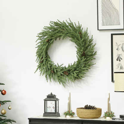 HOMCOM Weihnachtskranz mit Zapfen, Türkranz Künstlicher Weihnachtskranz für Tür Grün, Ø60 x 15 cm