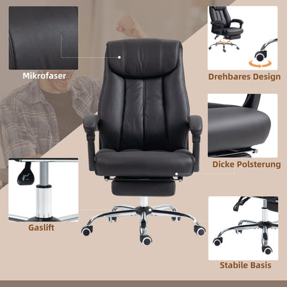HOMCOM Bürostuhl Schreibtischstuhl Chefsessel, mit Fußstütze, höhenverstellbar, 145° Neigungswinkel, 66 x 70 x 119 cm, Schwarz