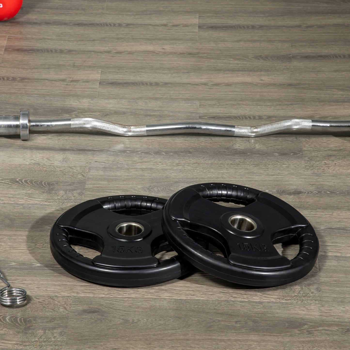 SPORTNOW Hantelscheibe, 2er-Set, 15 kg pro Scheibe, drei Griffe, bodenschonender Gummimantel, Metall