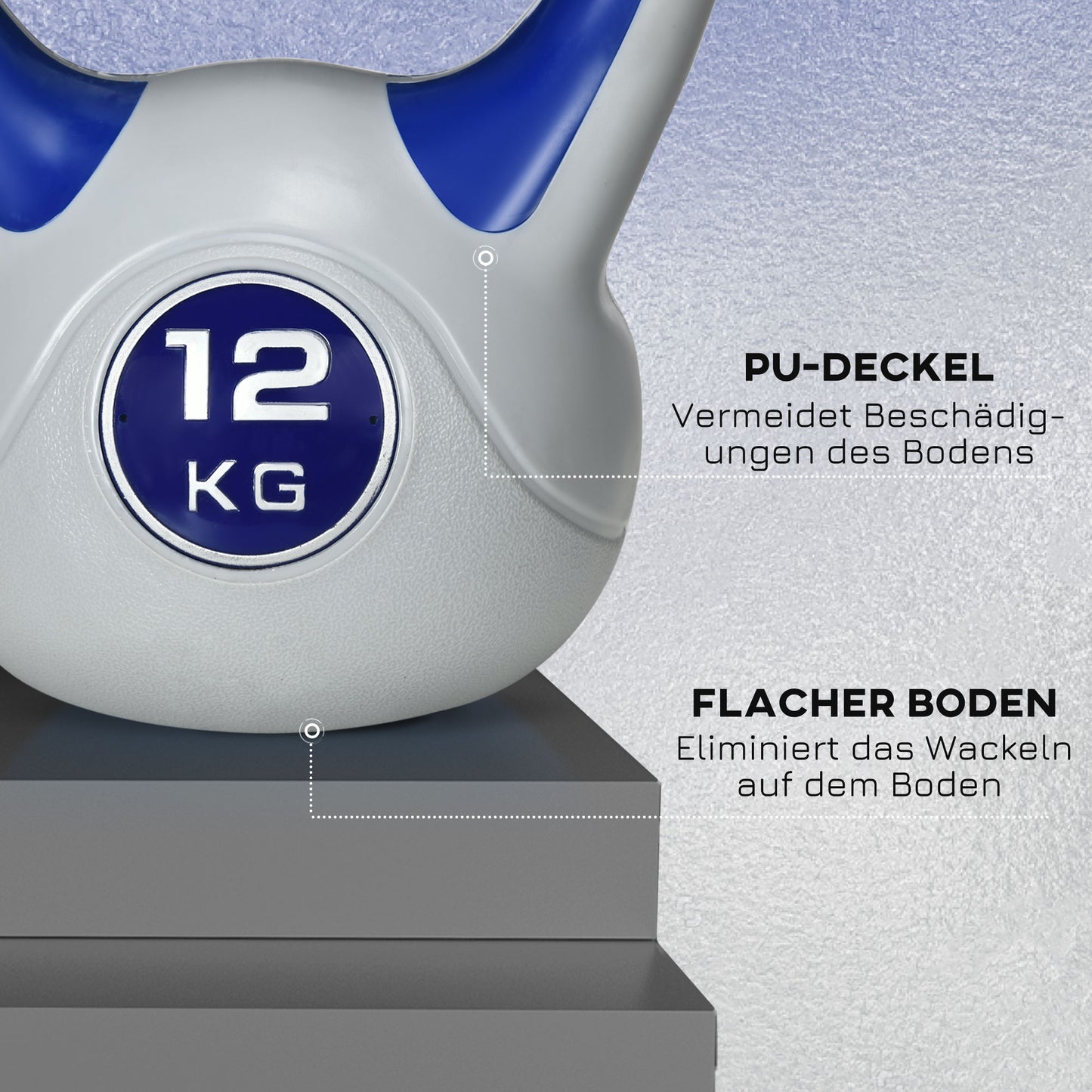 SPORTNOW Kugelhantel, Kettlebell, 12 kg, flache Unterseite, großer Griff, Kunststoffmantel, blau, 24 x 17 x 28 cm