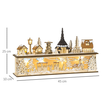 HOMCOM Weihnachtsdekoration، Weihnachtsdorf، 10 مصابيح LED، ضوء دافئ، 45 × 10 × 25 سم، Holzdekor