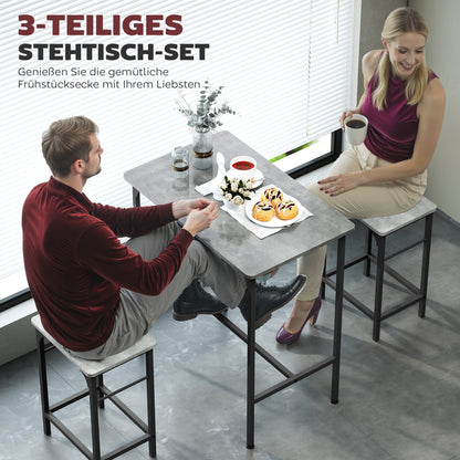 HOMCOM Bartisch Set Bartisch mit Barhocker-Set Esstisch mit 2 Stühlen mit Rutschfestem Fußpolster Grau