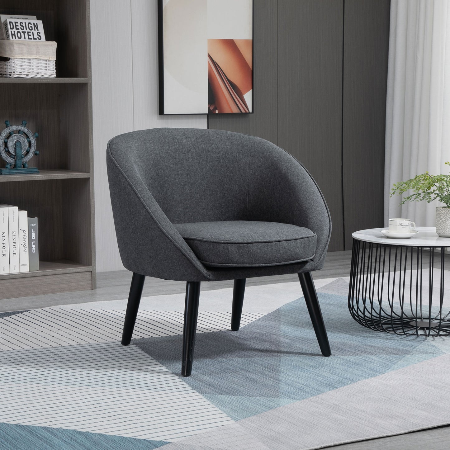 HOMCOM Loungesessel Cocktailsessel bis 150 كجم، Leinen-Optik Holz Grau 71 × 65 × 75 سم