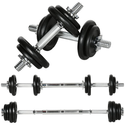 HOMCOM Kurzhantel, Langhantel, 2-in-1, 20 kg, 8 Hantelscheiben, rostfrei, Eisen, schwarz, 95 x 16 x 16Hcm