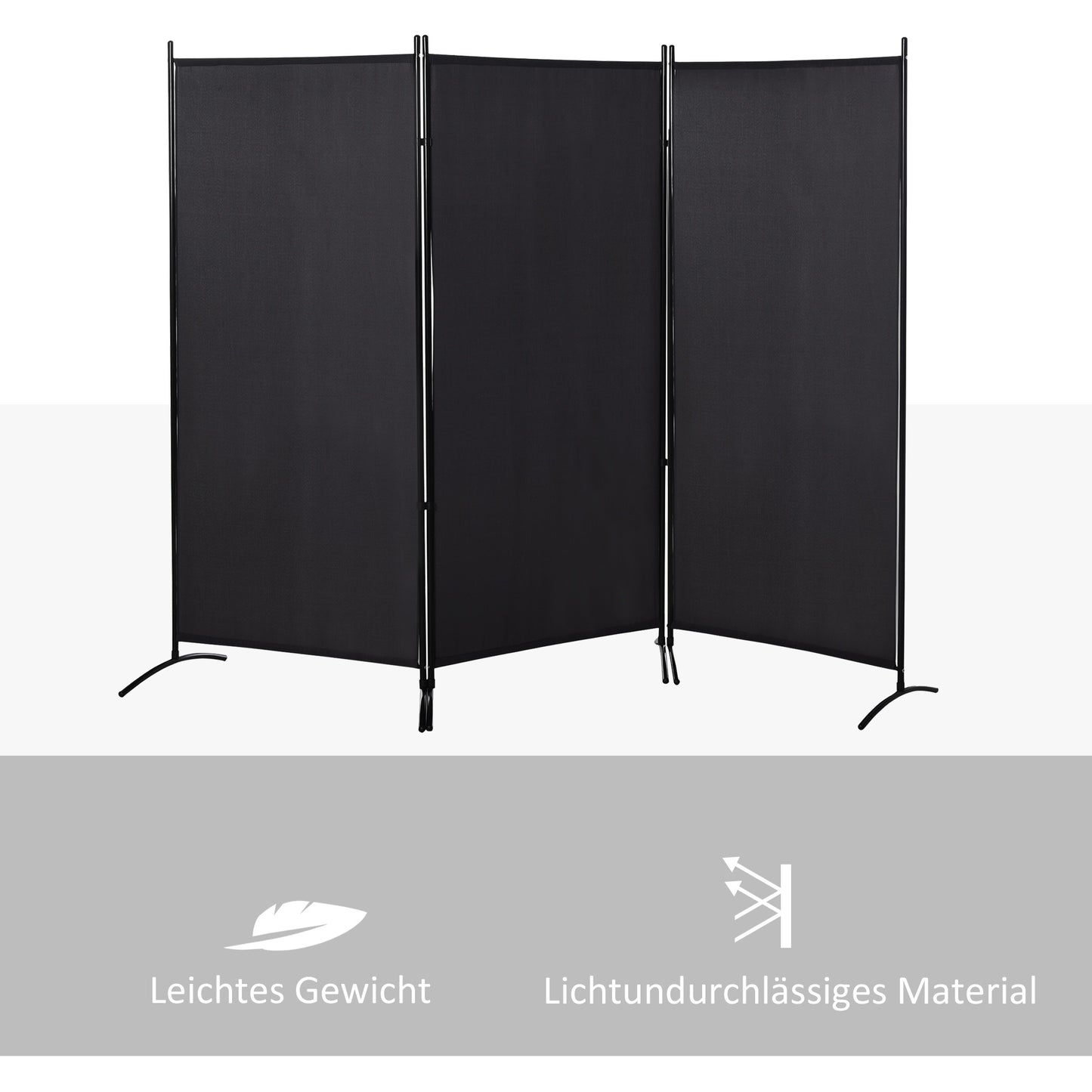 HOMCOM Raumteiler, 3-teiliger Sichtschutz, Raumtrenner mit Metallrahmen, Schwarz
