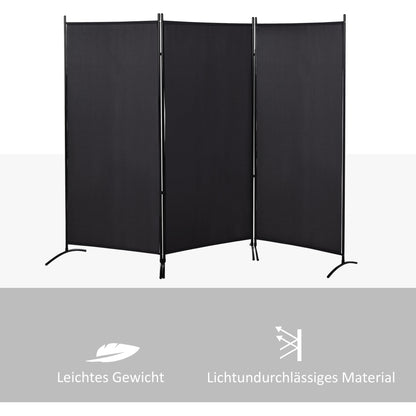 HOMCOM Raumteiler, 3-teiliger Sichtschutz, Raumtrenner mit Metallrahmen, Schwarz