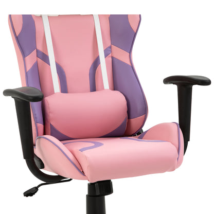 Vinsetto Ergonomischer Gaming Stuhl Bürostuhl Drehstuhl Verstellbares Massage Lendenkissen Höhenverstellbar Rosa&Violett 69x56x125,5 cm