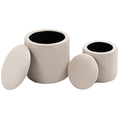 HOMCOM Hocker Ottomane, Zweier-Set, mit Stauraum, weiche Polsterung, Bezug in Cordoptik, Cremeweiß, 40 x 40 x 41cm
