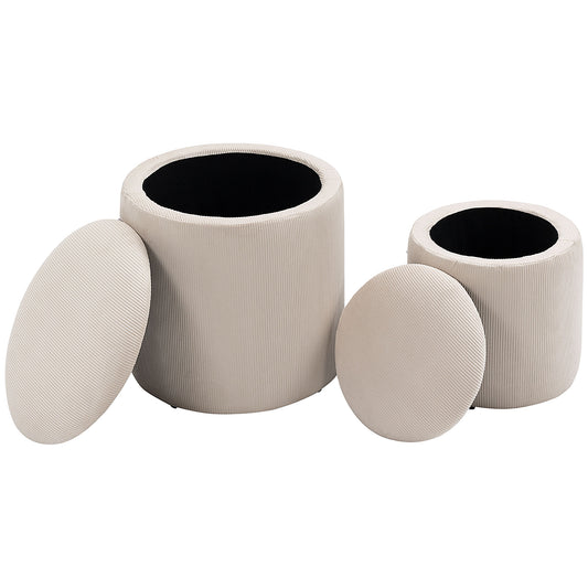 HOMCOM Hocker Ottomane, Zweier-Set, mit Stauraum, weiche Polsterung, Bezug in Cordoptik, Cremeweiß, 40 x 40 x 41cm